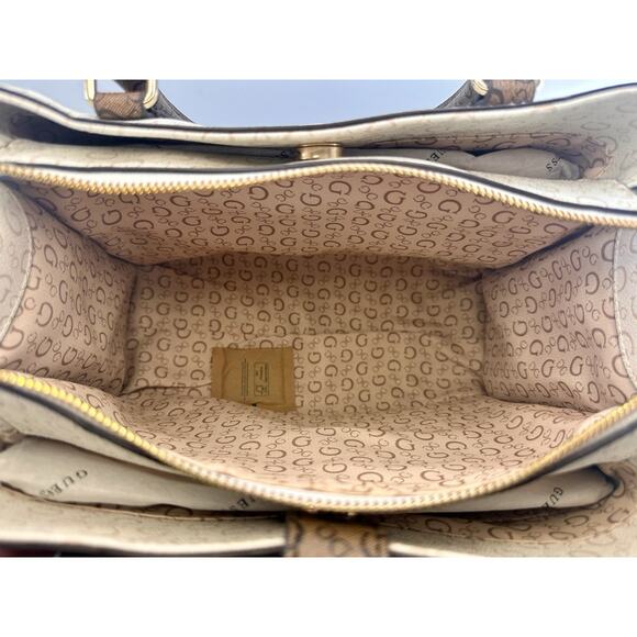 New W Tags: Guess White and Brown Multi Rodez Satchel Bag - Picture 6 of 10